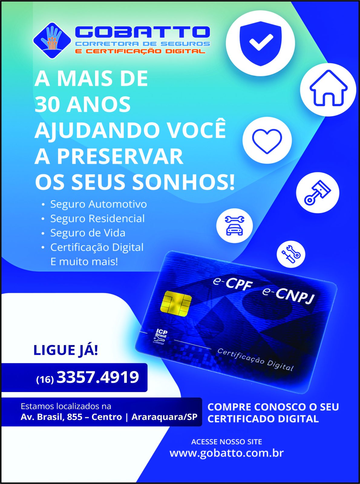 Banner da empresa Gobatto Corretora de Seguros e Certificação Digital